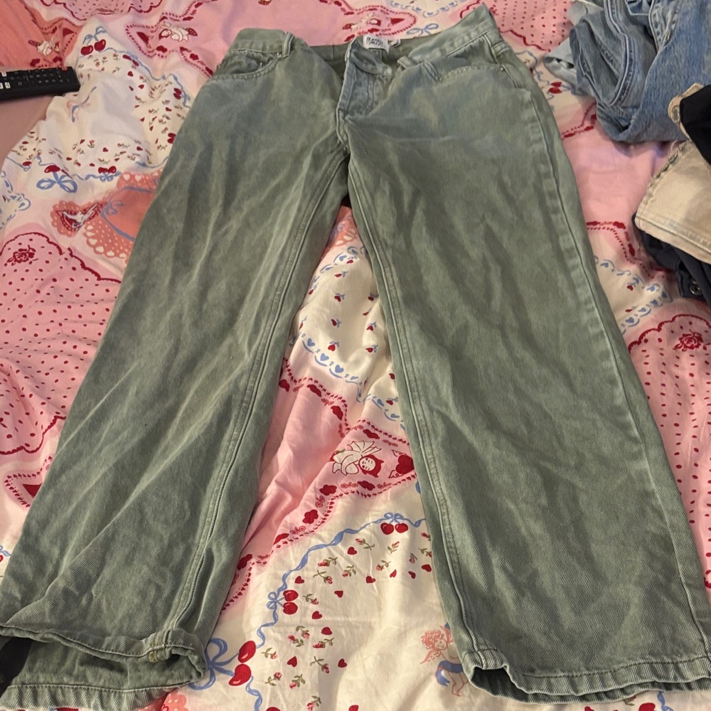 Green straight leg jeans
